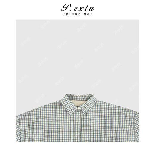 04-6潘依绣丁丁宠粉韩系减龄撞色格纹休闲长袖翻领衬衫Q15424 商品图2