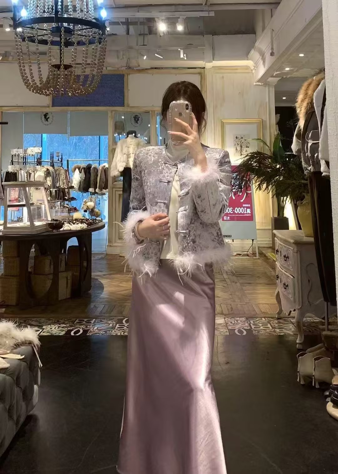 【门店同款】ENJOY冬季刺绣珠片毛边羽绒外套 169451958