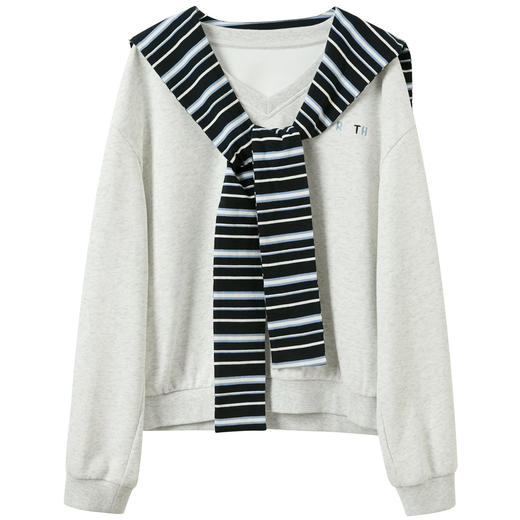 三彩独醒2026春季新款披肩卫衣V领宽松落肩袖上衣休闲F 商品图4