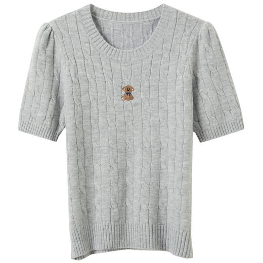 三彩独醒2026春季新款绞花针织衫刺绣圆领短袖毛衫套头F 商品图4