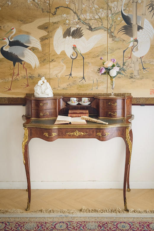 独角鹿西洋古董19世纪末法国出品细木镶嵌写字台 商品图1