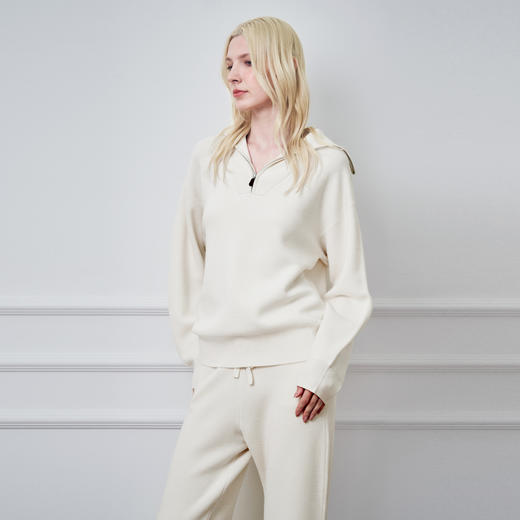 Solo seta女士纯色绵羊毛桑蚕丝山羊绒上衣2025秋冬新款保暖卫衣 商品图2