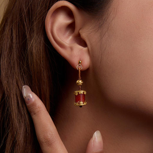 Manreya玛芮雅“路路通”红玛瑙桶珠项链、耳钉|红玛瑙，银镀金 商品图4