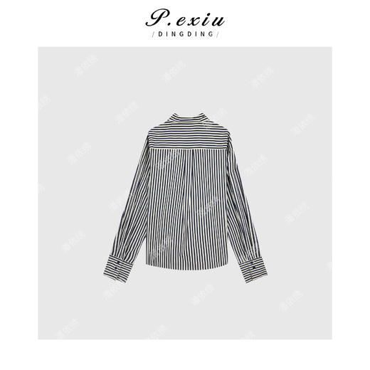 04-2潘依绣丁丁宠粉竖条纹复古港风时髦通勤长袖衬衫 WH00230 商品图2