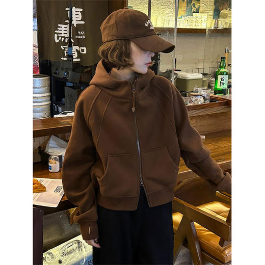 【时尚连帽双拉链卫衣】时尚春秋新款 加绒开衫外套 学生减龄上衣洋气外套 商品图1