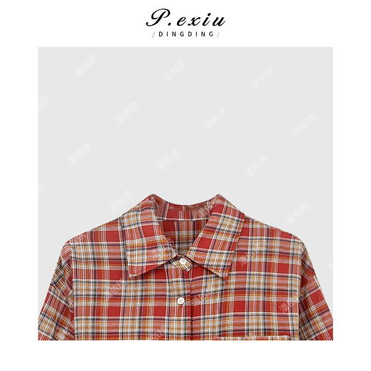 04-2潘依绣丁丁宠粉氛围感穿搭撞色格纹休闲长袖衬衫 Q6917 商品图2