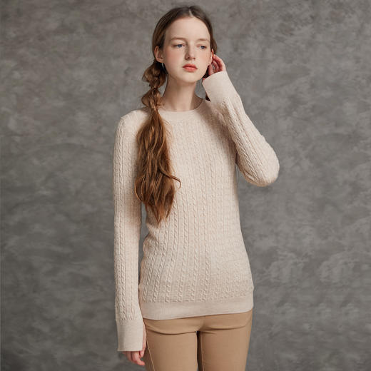 Famecoco范可儿秋季休闲圆领套头纯色内搭羊毛针织衫基础打底衫毛衣女F185DB006 商品图4