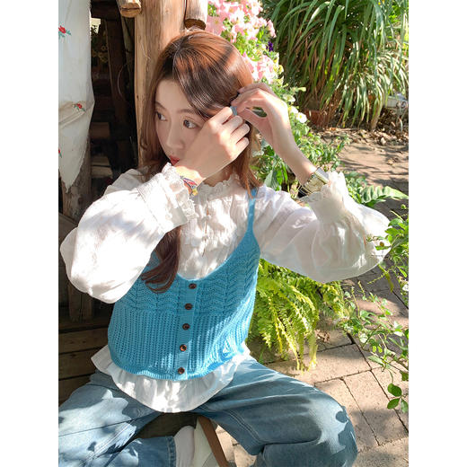 <曾小咸推荐>韩系蓝色叠穿针织马甲吊带 商品图3