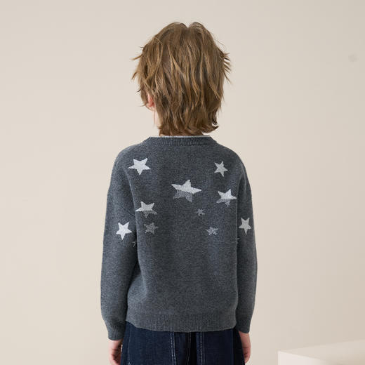 mettekids儿童100%羊绒衫2025秋冬男童圆领针织毛衣星星提花打底 商品图4