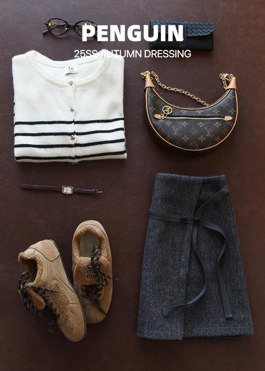 秋冬高级时髦感miu系高腰系带小A裙裤 商品图4