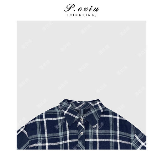 04-2潘依绣丁丁宠粉韩系宽松撞色格纹翻领长袖衬衫Q16477 商品图2