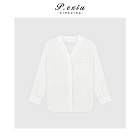 简约时髦毛边设计V领长袖衬衫Q5441