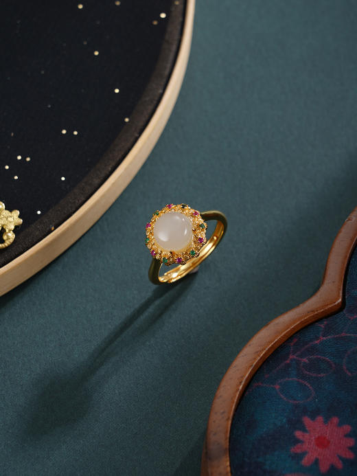 子佩集【花开映锦】银S925戒指【JZ07466】古法银镀金和田玉彩宝2601 商品图3