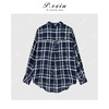 04-2潘依绣丁丁宠粉韩系宽松撞色格纹翻领长袖衬衫Q16477 商品缩略图1