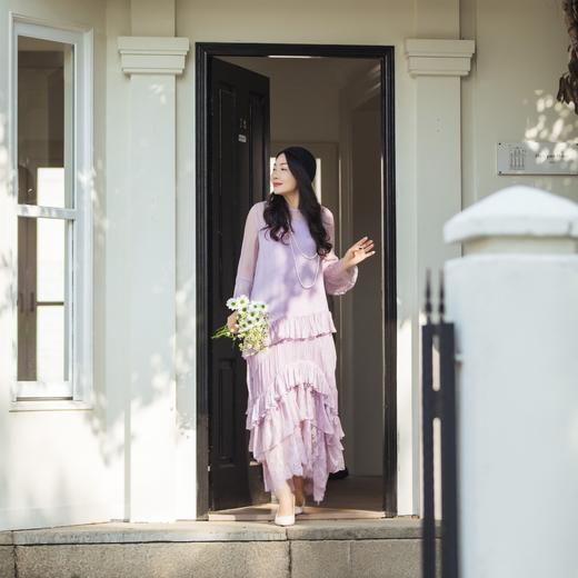 【林栖设计小店】叠叠清影|桑蚕丝荷叶边仙气2026春新款真丝连衣裙两件套1961176 商品图3