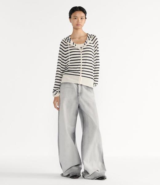 女款条纹连帽羊绒针织开衫he010 商品图3