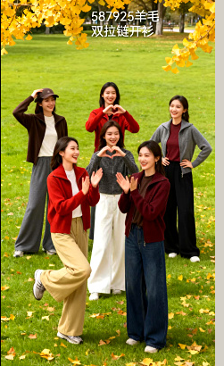 587925纯羊毛双拉链开衫