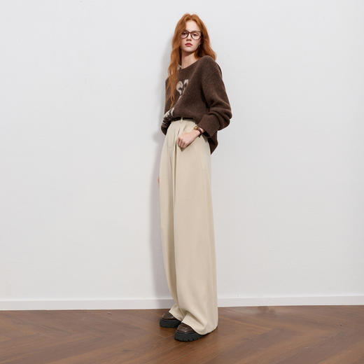 三彩2025冬季新款雪尼尔休闲裤高腰宽松阔腿裤长裤简约M 商品图1