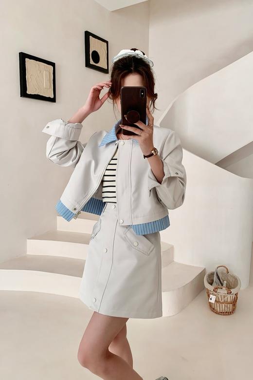 amadella 条纹拼接学院风小个子减龄半裙套装 22062 商品图2