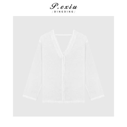 04-6潘依绣丁丁宠粉100亚麻简约设计V领长袖衬衫Q63131 商品图1