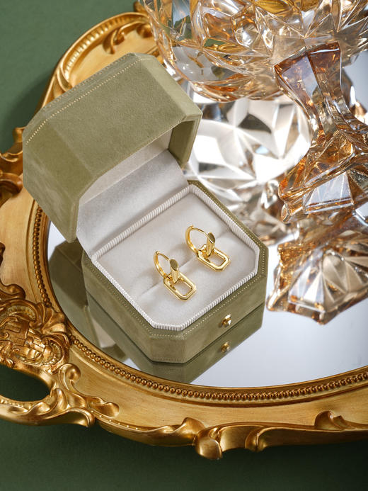 子佩集【流光曦影】银S925耳环【EL220028K】镀金扣环圆圈方块2601 商品图2