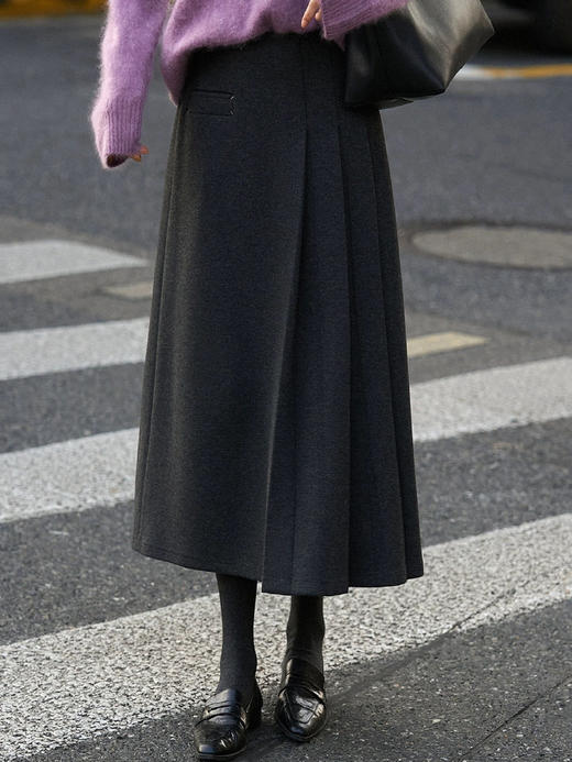 【百图lulu定制】【神仙毛呢裙】桑蚕丝羊毛混纺  显瘦 显高 保暖 毛呢 不规则 弹力腰围 百褶半裙 商品图3