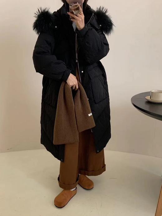 【YW】无忧购大毛领冬季50绒羽绒服女加长款过膝加厚收腰外套6611 商品图6