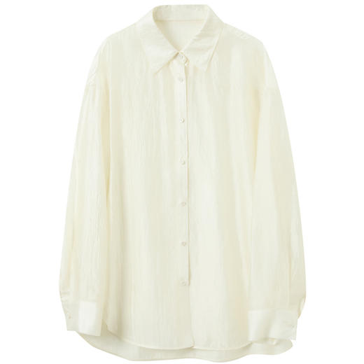 【醋酸】三彩2026春季新款宽松中长款衬衫轻薄小衫开衫翻领M 商品图4