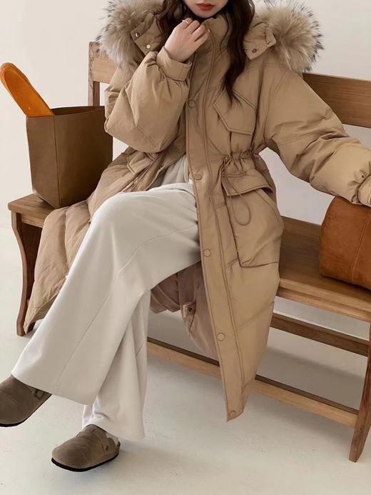 【YW】无忧购大毛领冬季50绒羽绒服女加长款过膝加厚收腰外套6611 商品图7