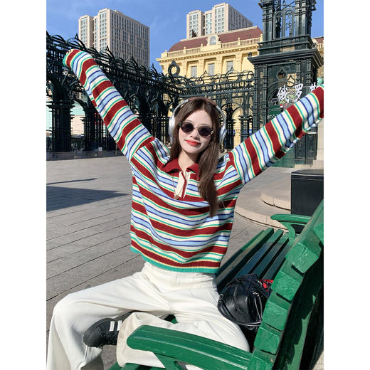 <曾小咸推荐>现货秒杀 ！微信超特价！韩系条纹polo领针织衫 日常189.99 立减100 秒杀89.99！！ 商品图3