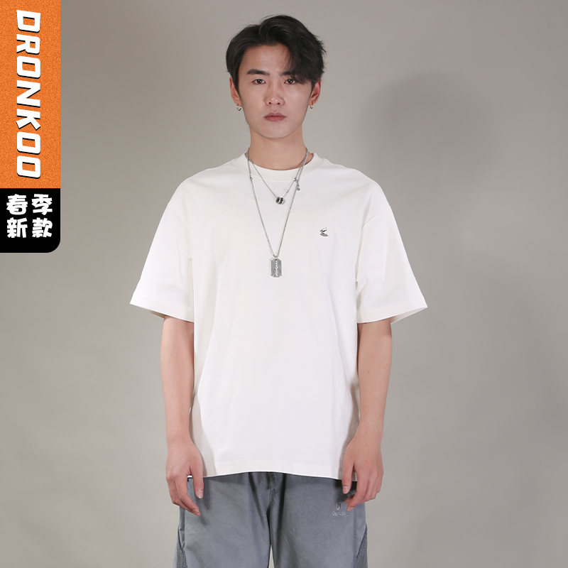 DRONKOO 2026 圆领左胸熊猫刺绣微阔短袖T恤