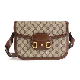 【95新】Gucci古驰1955系列602204 中号老花拼棕色1955马鞍包单肩包女士 160126AK17