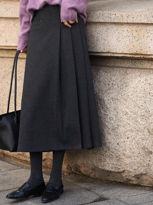 【百图lulu定制】【神仙毛呢裙】桑蚕丝羊毛混纺  显瘦 显高 保暖 毛呢 不规则 弹力腰围 百褶半裙 商品图0