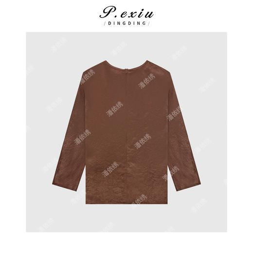 04-2潘依绣丁丁宠粉醋酸侧开叉光泽感长袖衬衫 Q21023 商品图1