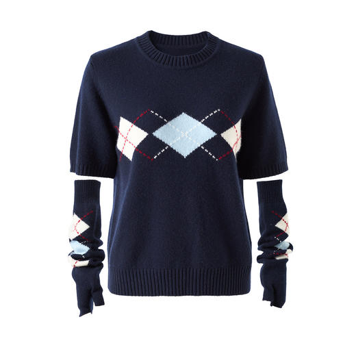 「高货wl」全新升级【铂金会员330/天猫439/差价109】(05134)洛诗琳四平密织菱格提花羊毛上衣2026春季新款复古慵懒袖套短袖针织上衣 商品图4