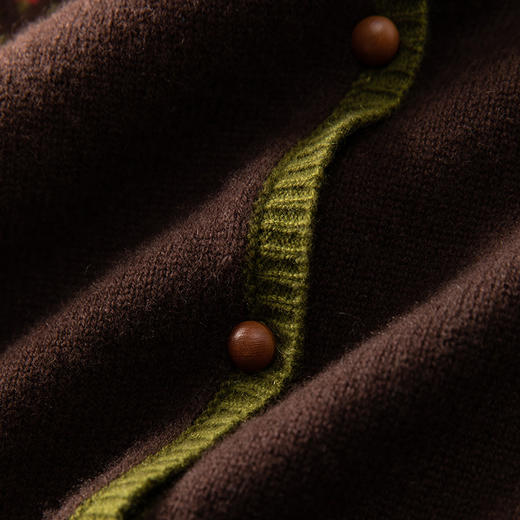 100%Baby小山羊绒~咖色费尔岛提花圆领羊绒开衫BABY250283 商品图3