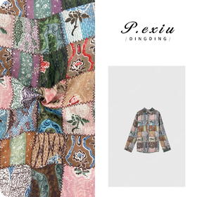 100%苎麻油画拼图高级感长袖衬衫 W-62423