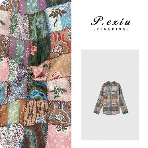 100%苎麻油画拼图高级感长袖衬衫 W-62423 商品图0