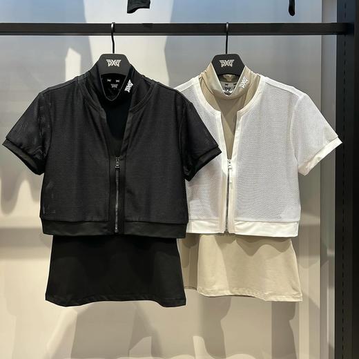 PG家新款女士两件套短袖上衣来啦！两件套哦，内里无袖上衣选用进口弹力纤维面料，质感挺括, 亲肤舒适，布面平, 稳定性好，易于日常打理。外层是网孔结构面料，透气舒爽，我简直惊呼本季设计的独特魅力！ 商品图0