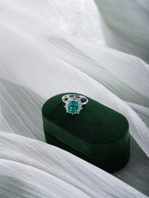 子佩集【锦程焕彩】银S925戒指【PYR6037-XF】培育宝石祖母绿2601 商品图2