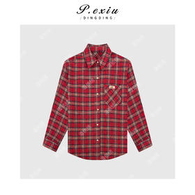 04-1潘依绣丁丁宠粉时髦复古慵懒格纹长袖衬衫Q1594