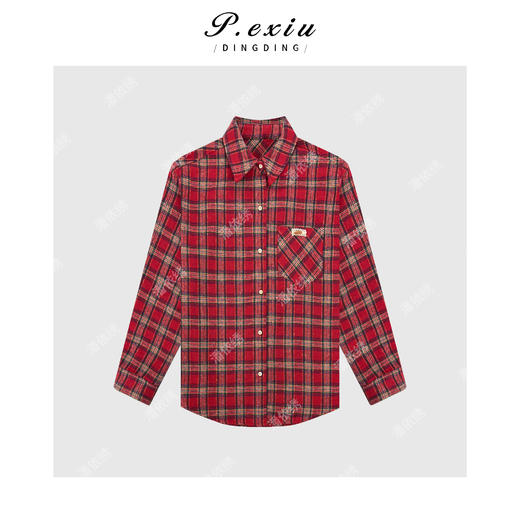 04-1潘依绣丁丁宠粉时髦复古慵懒格纹长袖衬衫Q1594 商品图0