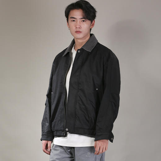 DRONKOO 2026  翻领拼接牛仔领假两件中厚皮衣 商品图1