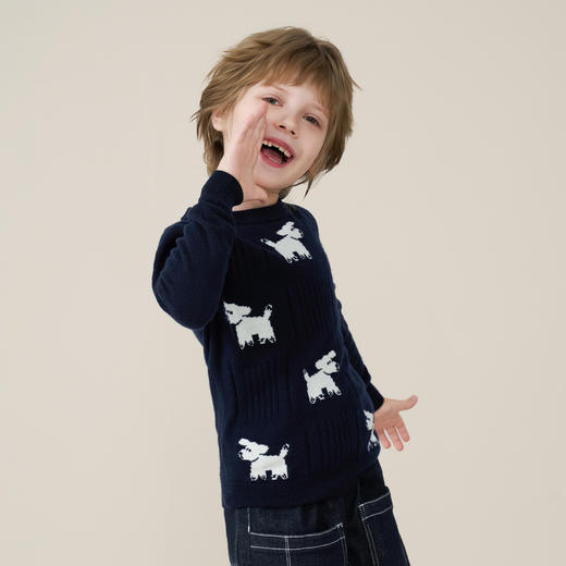 mettekids儿童100%羊绒衫2025秋冬男童卡通小狗套头童装针织毛衣 商品图1