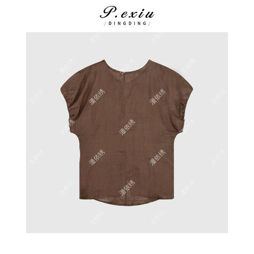 04-1潘依绣丁丁宠粉夏季薄款复古泡泡袖圆领衬衫Q33589 商品图1