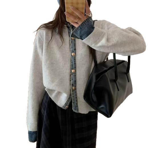 【牛仔衬衫领拼接假两件套】春秋新款 韩系chic高级感针织毛衣外套 商品图4