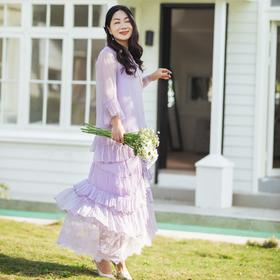 【林栖设计小店】叠叠清影|桑蚕丝荷叶边仙气2026春新款真丝连衣裙两件套1961176