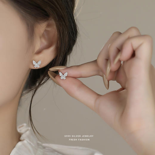 【闪蝶】S999纯银满镶蝴蝶耳钉【YXS-E5873】 商品图2