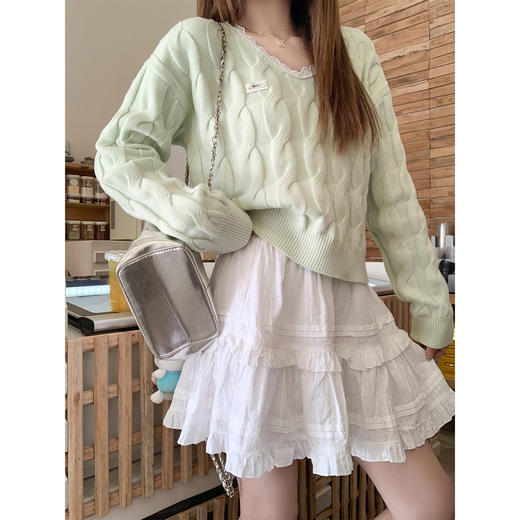 <曾小咸推荐>3.12现货秒杀 ！微信超特价！韩系蕾丝V领针织衫 日常199.99 立减110 秒杀89.99！！ 商品图3