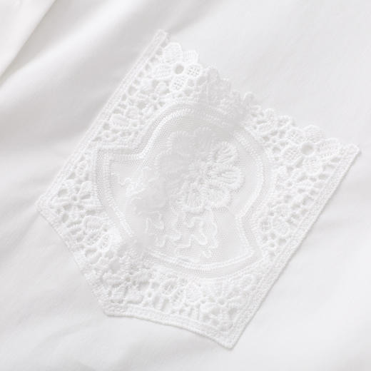 「高货wl」全新升级【铂金会员247/天猫329/差价82】(02135)洛诗琳竹节棉气质通勤白衬衫2026春季新款蕾丝口袋翻领上衣 商品图2